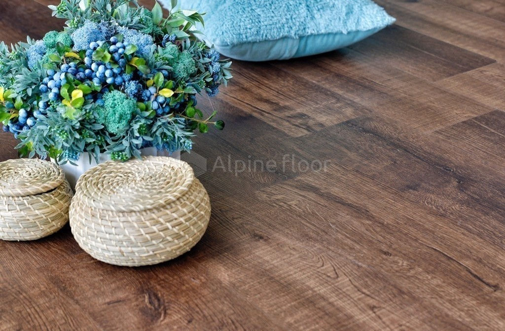 Замковая ПВХ плитка "Alpine Floor" Дуб Мокка Синхронное тиснение  (1220*183*6мм) — купить в Ногинске